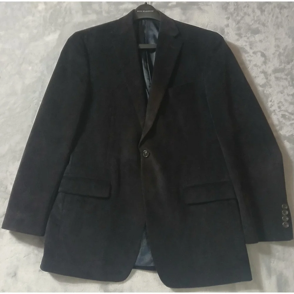 Chaps Mens Black Corduroy Two Button Blazer Sport Coat Jacket Paisley Lining 40R